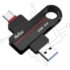 Флешка USB Netac US18 (NT03US18C-032G-32BK), 32Gb, USB3.2/TypeC, R/W 200/100, черный/красный
