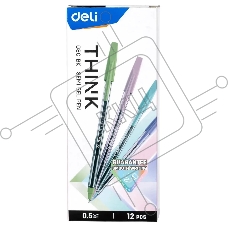 Набор ручек шариковых Deli Think EQ8C-BK, черные чернила (12шт), линия 0.5мм