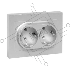 Розетка 2-м EKF UP1-SOA-210 СП Эпика 16А с заземл. без защ. шторок с рамкой механизм алюм.