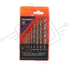 Набор сверл по металлу PATRIOT, HSS, 10 шт: 1,0-10,0мм, в пластиковом боксе
