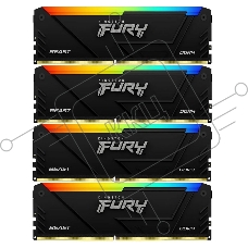 Оперативная память Kingston Fury Beast, DDR4, 32GB (4x8GB), 3600MHz, CL17, DIMM, с радиаторами, RGB, черный