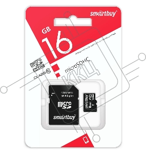 Карта памяти MicroSDHC (Transflash) 16Gb Smart Buy (Class 10)+SDадаптер