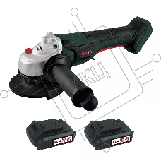 Угловая шлифовальная машина бесщеточная (болгарка) аккумуляторная KLPRO KLAT18B-20 (18В, Li-ion-2шт, 2.0Ач, 115мм, М14, 8500 об/мин З/У,сумка)