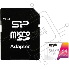 Флеш карта microSD 64GB Silicon Power Elite A1 microSDXC Class 10 UHS-I U3 100 Mb/s (SD адаптер)