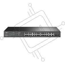 Коммутатор TP-Link JetStream TL-SL2428P, 24×100 Мбит/с PoE+ + 4×1 Гбит/с Uplink, управляемый