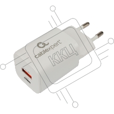 Зарядное устройство Cablexpert MP3A-PC-42, 30Вт, быстрая зарядка QC3.0/PD, 2 порта: USB и Type-C, белый, пакет