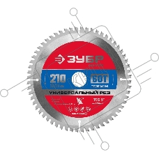 Диск ЗУБР Универсальный рез 210 x 30/20мм 60Т, диск пильный по алюминию