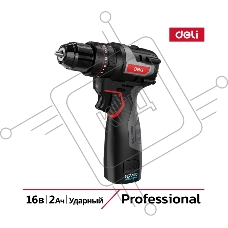Дрель-шуруповерт Deli DE-CZ16-1A2, Аккумуляторная, 16В, 1 АКБ, Ударная, Сумка