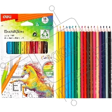Карандаши цветные Deli EC113-18 Enovation, трехгранный профиль, пластик 18 цветов, коробка с европодвесом (18шт)