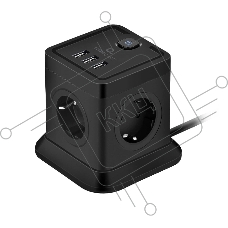 Сетевой фильтр Cablexpert Tower TWR-4-U3-B-2, 4р, 10А, 3xUSB, 3.1А, 2м, ур.защиты 2+, черный, коробка