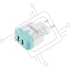 Сетевое зарядное устройство ENERGY ET-33, 2 USB разъема, 2,1А, белый (104291)