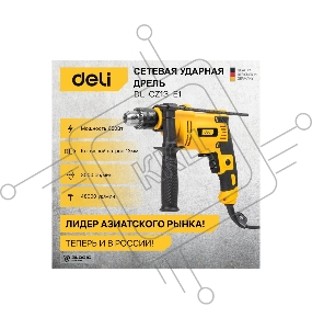 Дрель сетевая ударная Deli DL-CZ13-E1 (650Вт, 3300об/мин, картон)