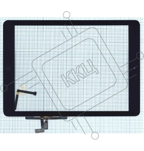 Сенсорное стекло (тачскрин) для iPad Air (A1474, A1475, A1476), черное с кнопкой OEM