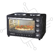 Мини-печь Sakura SA-7001HBK 35л, 3200Вт, духовка 1600Вт, конфорки 185мм+155мм (1000Вт+600Вт), механ.управление, 3 режима работы духовки (верх, низ, верх+низ), раздельная регулировка температуры духовки и конфорок, комплектация - металлическая решетка, про