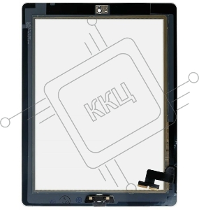 Сенсорное стекло (тачскрин) для iPad 2 (A1395, A1396, A1397), черное с кнопкой OEM