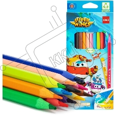 Карандаши цветные Deli EC126-12 Super Wings, шестигранный профиль, пластик коробка с европодвесом (12шт)