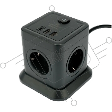 Сетевой фильтр Cablexpert Tower TWR-4-CU2-B-2, 4р, 10А, 1xType-C PD, 20Вт, 2хUSB, 2м, ур.защиты 2+, черный, коробка
