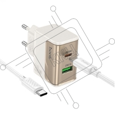Сетевое зарядное устройство HOCO CS71Aaa 1USB+1Type-C 3.0A PD 20W+QC3.0 для Type-C Type-C, 1м, белый