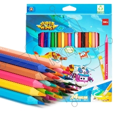 Карандаши цветные Deli EC126-24 Super Wings, шестигранный профиль, пластик коробка с европодвесом (24шт)