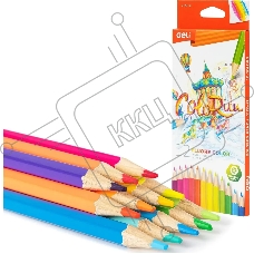 Карандаши цветные Deli EC128-12 ColoRun, шестигранный профиль, дерево 12 цветов, коробка с европодвесом (12шт)