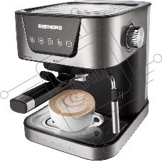 Кофеварка рожковая Redmond RCM-M1513 серебристый/черный, исп. кофе - молотый, 1.5 л, 1050 Вт, 15 бар