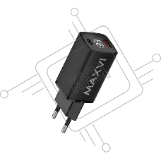 Сетевое зарядное устройство Maxvi A402PD LED 33W, 1xUSB-A, 1xUSB-C, черный
