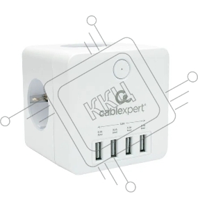 Сетевой фильтр Cablexpert Cube CUBE-4-U4-W, 4 р, 16А, 4хUSB, ур.защиты 2+, белый, коробка