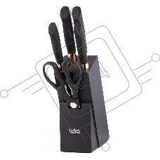 Набор ножей LARA LR05-55 6 предметов: Подставка (сосна) +4 ножа (Soft touch, мед. больстер) +ножницы