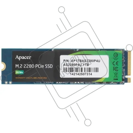 Накопитель SSD Apacer 1TB AS2280P4U M.2 PCIe Gen3x4, R3500/W3000 Mb/s, MTBF 1.8M, 3D NAND, NVMe, Retail (AP1TBAS2280P4U-1)