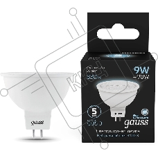 Лампа светодиодная Gauss 101505209 9Вт цок.:GU5.3 рефлек. 150B св.свеч.бел.нейт. MR16 (упак.:10шт)