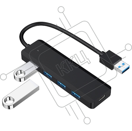 Концентратор USB 3.0 Gembird UHB-C414, 4 порта, кабель 19см, с доп питанием (Type-C)