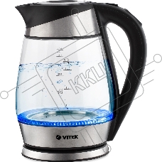 Чайник электрический Vitek VT-1177 1.7л. 2200Вт серебристый/черный корпус: стекло/металл/пластик