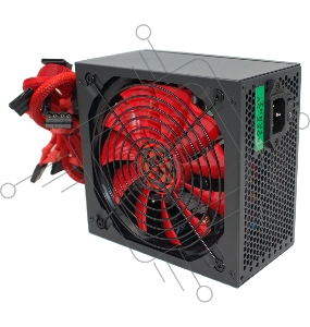 Блок питания Ginzzu PC500 14CM(Red) 80+ black,APFC,24+4p,2 PCI-E(6+2), 5*SATA, 4*IDE,оплетка, кабель питания,цветная коробка