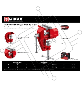 Настольные тиски для точных работ MIRAX, 75 мм