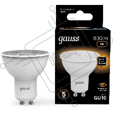 Лампа светодиодная Gauss 101506109 9Вт цок.:GU10 рефлек. 150B св.свеч.бел.теп. MR16 (упак.:10шт)