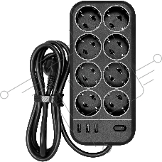 Сетевой фильтр Powercom SP-08 USB03AB 3,0 m 3.0м (8 розеток) черный (коробка)