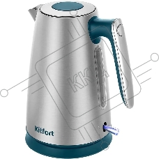 Чайник электрический Kitfort КТ-8725 1.7 л, 2200 Вт, нержавеющая сталь/бирюзовый корпус: нерж.сталь/пластик
