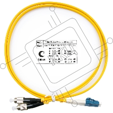 Патч-корд оптический Cabeus Tight Buffer, Duplex LC/FC, OS2 9/125, LSZH, 1м, Ø 3мм, чёрный хвостовик, жёлтый