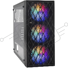 Компьютерный корпус Miditower ExeGate EVO-8243 (ATX, без БП, 2*USB+1*USB 3.0, черный, 3 вент. с RGb подсветкой, боковая панель - закаленное стекло)