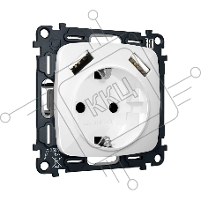 Комплект механизма электрической розетки OMEGA Белый глянец 2USB A+A 18W (быстрая зарядка) с/з QUANT (OP1090, VM155) MO109010