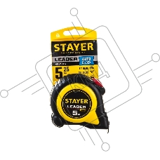Рулетка с автостопом в ударостойком обрезиненном корпусе STAYER LEADER 5м / 25мм
