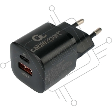 Зарядное устройство Cablexpert 20Вт, 3А, QC3.0/PD, 1xUSB, 1xType-C, черный, пакет Зарядное устройство Cablexpert 20Вт, 3А, QC3.0/PD, 1xUSB, 1xType-C, черный, пакет