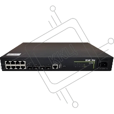 Коммутатор Yunke L2+ PoE Full Gigabit Access Switch(8x 10/100/1000Base-T + 4x 10G SFP+), AC power, static routing, PoE af/at, 125W PoE power