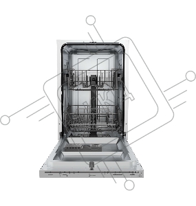 Посудомоечная машина Midea MID45S100i (загрузка на 9 комплектов посуды, электронное управление, 5 программ, 44.8×55×82 см, серебристый цвет, сушка: конденсационная, половинная загрузка, индикация на полу: нет)