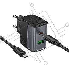 Сетевое зарядное устройство HOCO CS71Aaa 1USB+1Type-C 3.0A PD 20W+QC3.0 для Type-C Type-C,1м Midnight черный