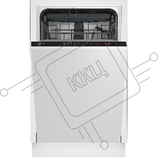 Встраиваемая посудомоечная машина Beko BDIS1W861, 45 СМ, 9 комплектов посуды, 5 программ мойки, 3 корзина, уровень шума 55 дБ, стандартный мотор, частичная защита от протечек Overflow Safety, функция Таблетка, половинная загрузка, кнопочное управление