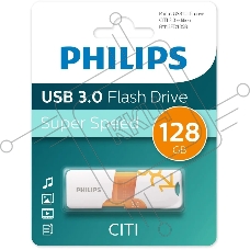 Флешка USB PHILIPS CITI3.0 (FM12FD135B/97), 128Gb, USB 3.0, R/W 100/45, белый/оранжевый
