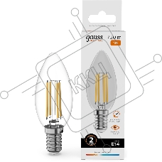 Лампа филам. Gauss Filament 12Вт цок.:E14 свеча св.свеч.бел.теп. (упак.:10шт) (32112)