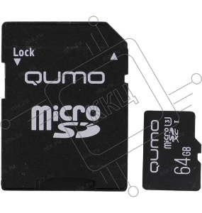 Флеш карта QUMO MicroSDXC 64GB 90/45 МБ/с UHS-I U3, Pro seria 3.0 с адаптером SD, красная картонная упаковка