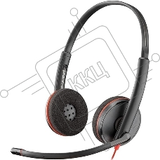 Гарнитура проводная Poly Blackwire 3225 Stereo USB-C Headset +3.5мм Plug +USB-C/A Adapter (Bulk) черный